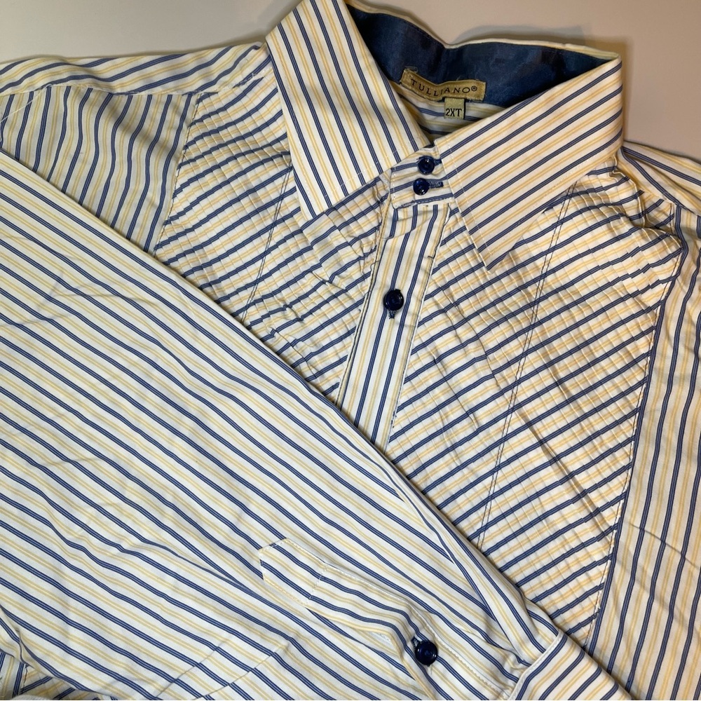 Tulliano Mens Long Sleeve Button Down Pleated Front Dress Shirt 2XT